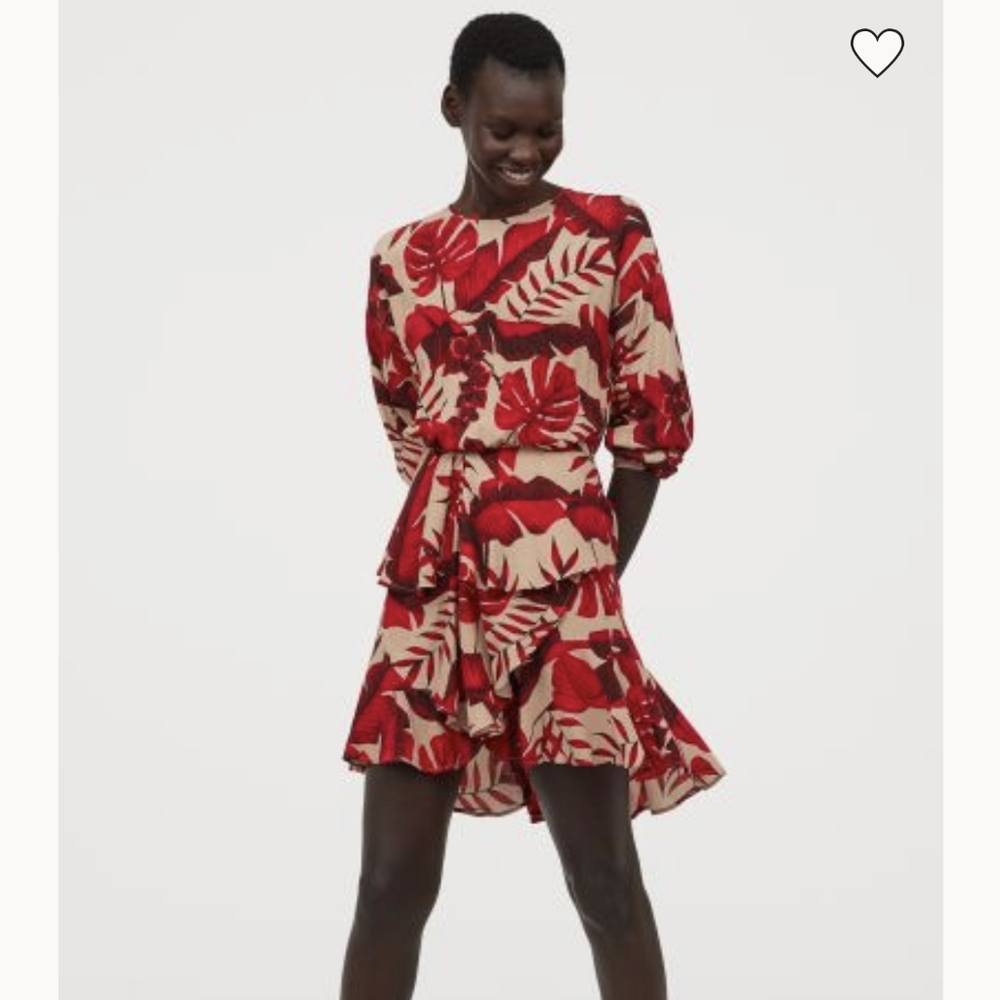 H&M x JOHANNA ORTIZ Red Floral Flounced Dress NWT